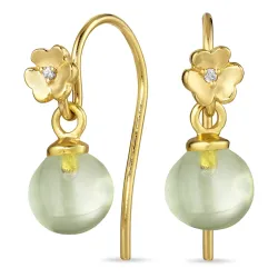 bloem lichtgroene kristal oorhaakjes in verguld zilver