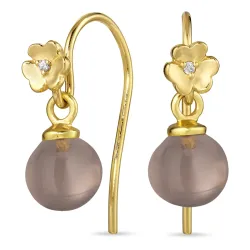 bloem rookkleurige kwarts oorhaakjes in verguld zilver