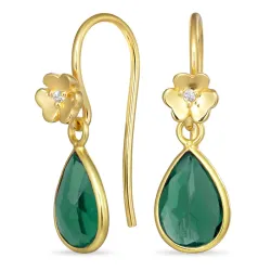 bloem groen kristal oorhaakjes in verguld zilver