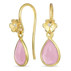 bloem roze kristal oorhaakjes in verguld zilver