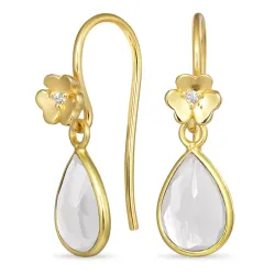 bloem heldere kwarts oorhaakjes in verguld zilver