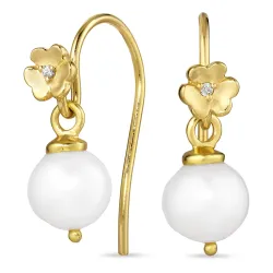 bloem parel oorhaakjes in verguld zilver