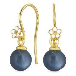 margriet donkerblauw kristal oorhaakjes in verguld zilver