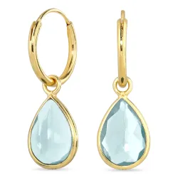 druppel lichtblauwe kristal creool in verguld zilver