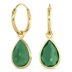 druppel groen onyx oorhaakjes in verguld zilver