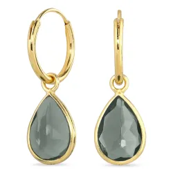 druppel donkergroen kristal creool in verguld zilver