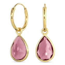 druppel pink kristal creool in verguld zilver