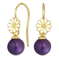 margriet paarse kristal oorhaakjes in verguld zilver