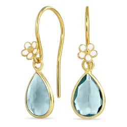 margriet lichtblauwe kristal oorhaakjes in verguld zilver