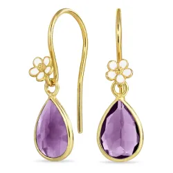 margriet paarse kristal oorhaakjes in verguld zilver