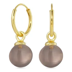12 mm rookkleurige kwarts creool in verguld zilver