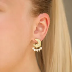 maan parel oorbellen in verguld messing - Eliné