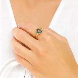 donkerblauw kristal ring in verguld messing - Eliné