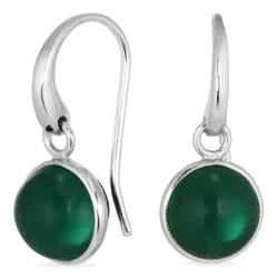 rond donkergroen kristal oorbellen in verzilverd messing - Loom Stones