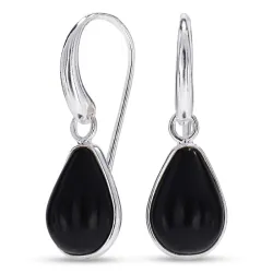druppel zwarte onyx oorbellen in verzilverd messing - Loom Stones