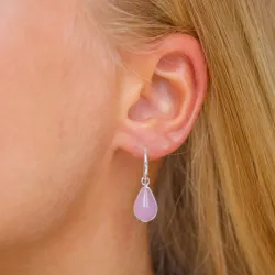 druppel roze kristal oorbellen in verzilverd messing