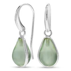 druppel lichtgroene kristal oorbellen in verzilverd messing