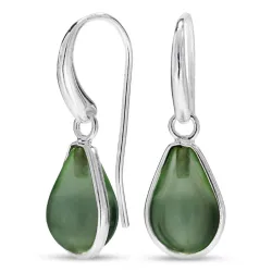 druppel groen kristal oorbellen in verzilverd messing