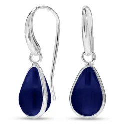 druppel synthetisch blauwe saffier oorbellen in verzilverd messing