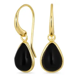 druppel zwarte onyx oorbellen in verguld messing - Loom Stones