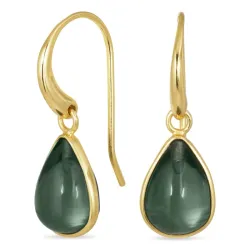 druppel groen kristal oorbellen in verguld messing - Loom Stones