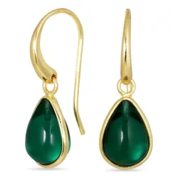 druppel donkergroen kristal oorbellen in verguld messing - Loom Stones