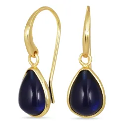 druppel synthetisch blauwe saffier oorbellen in verguld messing - Loom Stones