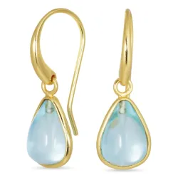 druppel blauwe kristal oorbellen in verguld messing - Loom Stones