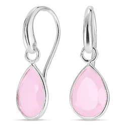 druppel roze kristal oorbellen in verzilverd messing - Loom Stones