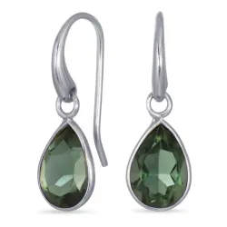 druppel groen kristal oorbellen in verzilverd messing - Loom Stones