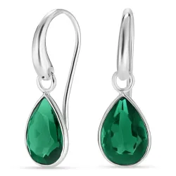 druppel donkergroen kristal oorbellen in verzilverd messing - Loom Stones