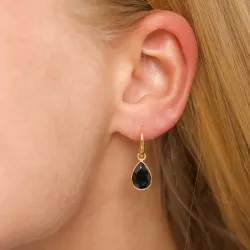 druppel zwarte onyx oorbellen in verguld messing - Eliné