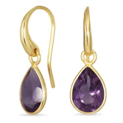 druppel paarse amethist oorbellen in verguld messing