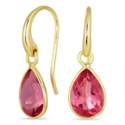 druppel pink kristal oorbellen in verguld messing - Loom Stones