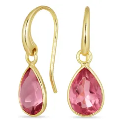 druppel pink kristal oorbellen in verguld messing - Loom Stones