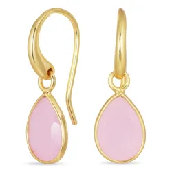 druppel roze kristal oorbellen in verguld messing - Loom Stones