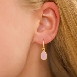 druppel roze kristal oorbellen in verguld messing - Loom Stones