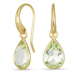 druppel lichtgroene kristal oorbellen in verguld messing - Loom Stones