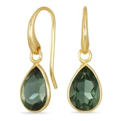 druppel groen kristal oorbellen in verguld messing - Loom Stones