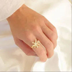 bloem ring in verguld messing - Eliné