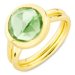 lichtgroene kristal ring in verguld messing - Loom Stones