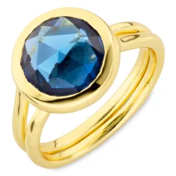 donkerblauw kristal ring in verguld messing - Loom Stones