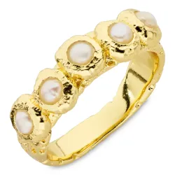 witte parel ring in verguld messing - Eliné