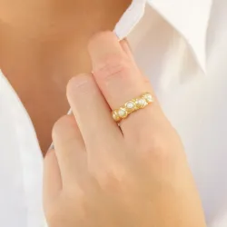 witte parel ring in verguld messing - Eliné