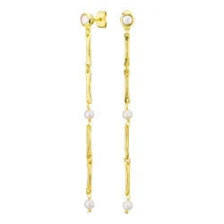 lange parel ketting oorbellen in verguld messing - Eliné