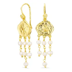 witte parel oorbellen in verguld messing - Eliné