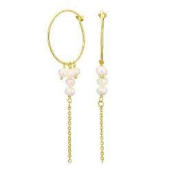 lange parel ketting oorbellen in verguld messing - Eliné