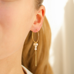 lange parel ketting oorbellen in verguld messing - Eliné