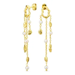 parel ketting oorbellen in verguld messing - Eliné