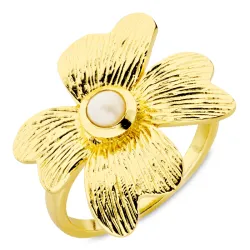 bloem parel ring in verguld messing - Eliné